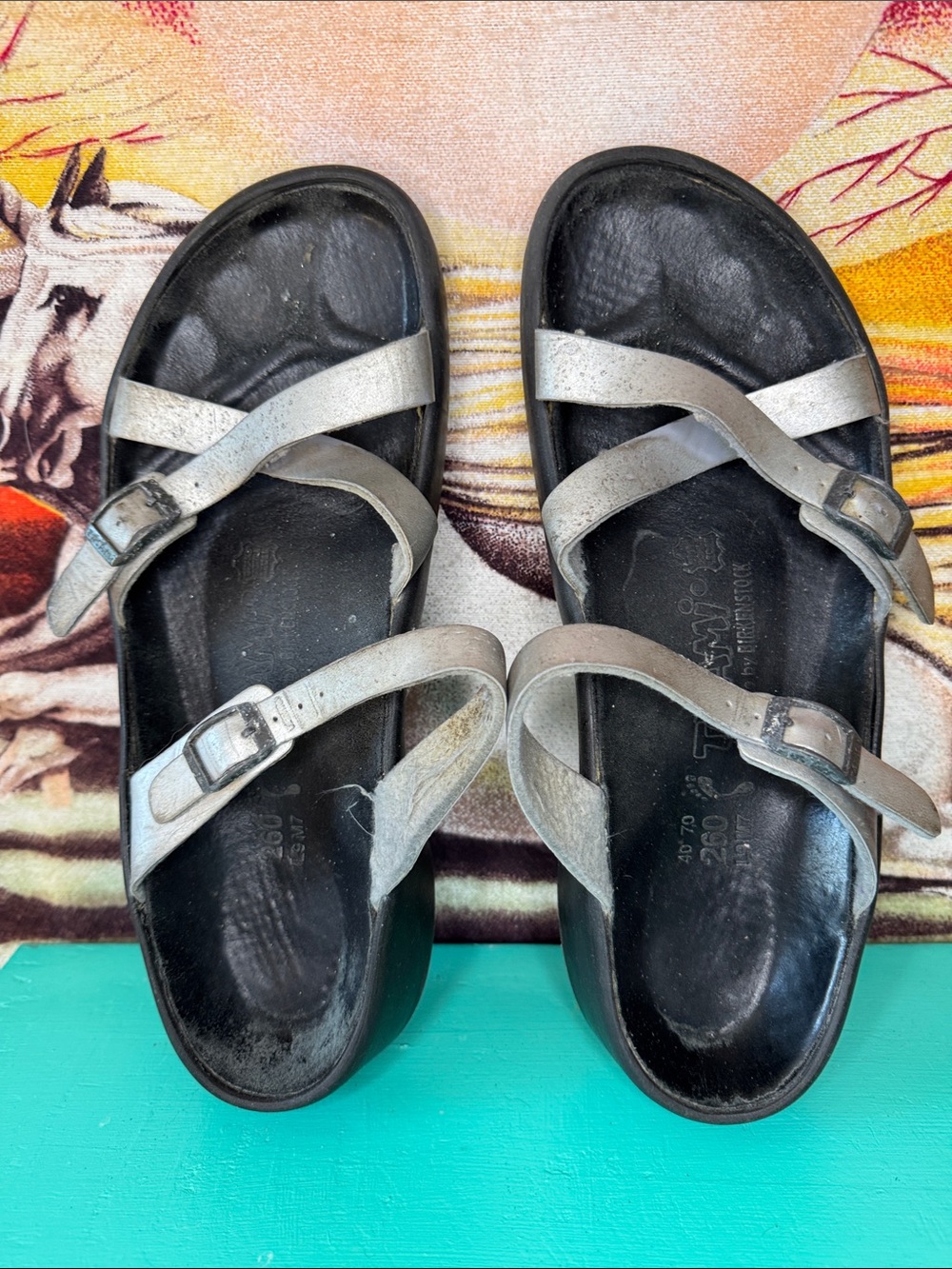 Tatami by Birkenstock Silver Strappy Slide Sandal Shoes Discontinued - Well Worn